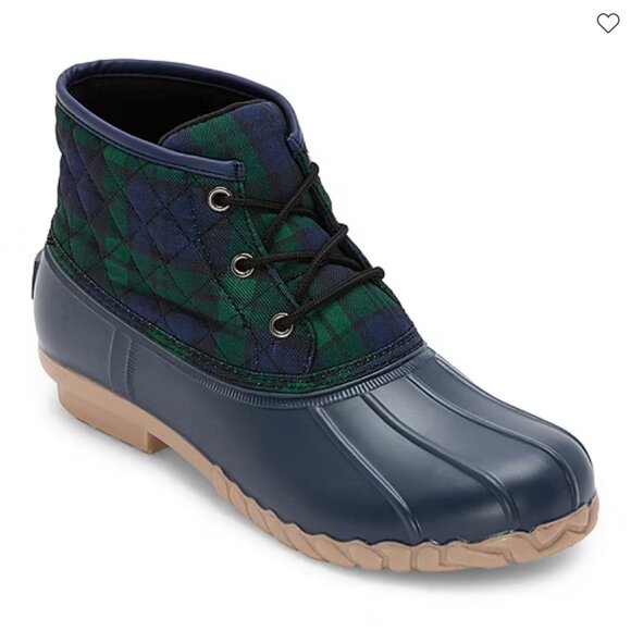 ST. JOHN'S BAY Duck Boots Denton Quilted Lace Up Navy Plaid Women's Size 9 - Picture 1 of 4